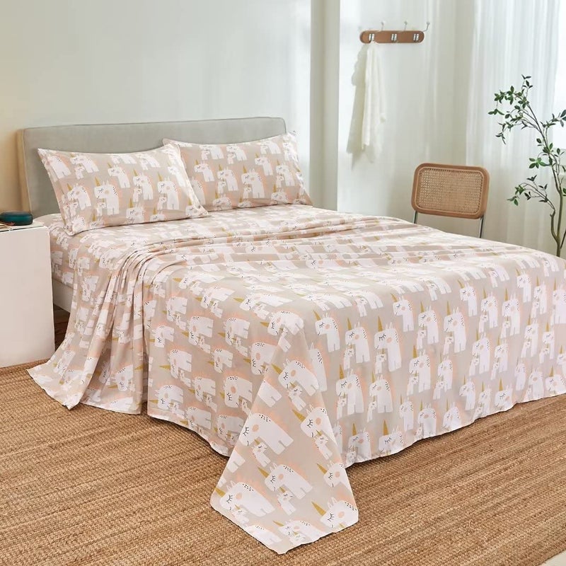 JSD Pink Unicorn Kids Sheet Set Full Size, 4 Piece Girls Printed Microfiber Bed Sheets Deep Pocket - Image 2